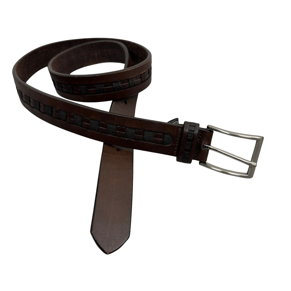 Trafalgar Belt Mens 40 Brown Woven Leather Inlay Silver Buckle Made in USA